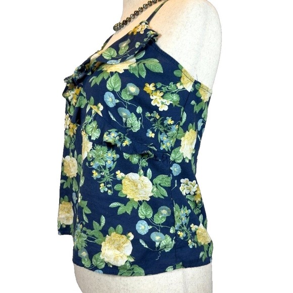Old Navy Linen Blend Boho Floral Ruffle Cami Women's Medium Blue Yellow Spring - Picture 2 of 4